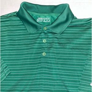 Nike Golf Performance Polo Shirt Dri Fit Green & White Stripes Medium EUC B14-25
